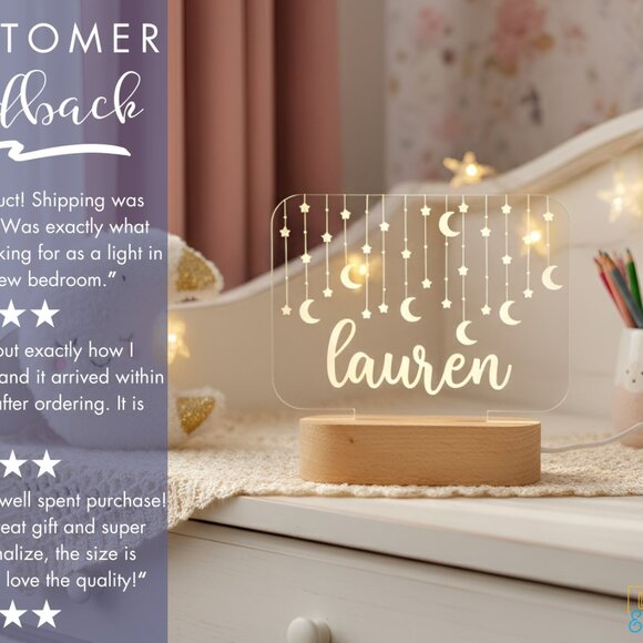 Personalized Hanging Stars Light | LED Name Sign for Kids’ Bedrooms - Picture 7 of 8